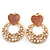 Pink Heart & Flower Diamante Hoop Earring In Gold Plating - 30mm Length - view 2