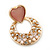 Pink Heart & Flower Diamante Hoop Earring In Gold Plating - 30mm Length - view 3