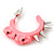 Teen Skulls and Spikes Small Hoop Earrings in Bright Pink (Silver Tone) - 30mm Width - view 5