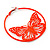 Neon Orange Filigree Butterfly Metal Hoop Earrings - 6cm Diameter - view 2