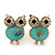 Funky Light Green Crystal 'Owl' Stud Earrings In Gold Plating - 18mm Length