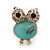 Funky Light Green Crystal 'Owl' Stud Earrings In Gold Plating - 18mm Length - view 3