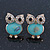 Funky Light Green Crystal 'Owl' Stud Earrings In Gold Plating - 18mm Length - view 2