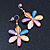 Multicoloured Acrylic 'Daisy' Drop Earrings In Gold Plating - 50mm Length - view 4