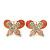 Coral/ Pink Enamel Diamante Double Butterfly Stud Earrings In Gold Plating - 25mm Width