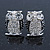 Clear Crystal Black Enamel 'Owl' Stud Earrings In Silver Plating - 18mm Length