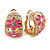 C-shape Crystal, Pink Enamel Floral Clip On Earrings In Gold Tone - 16mm L