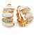 Gold Plated White Enamel Crystal C Shape Clip On Earrings - 20mm Length