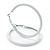 Large White Enamel Hoop Earrings In Silver Tone - 60mm Diameter - view 4