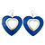 Large Blue Enamel 'Heart' Hoop Earrings In Rhodium Plating - 70mm Drop - view 2
