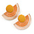 Yellow, Orange Enamel 'Half Moon' Egyptian Style Stud Earrings In Gold Plating - 45mm Width - view 9