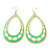 Long Lightweight Neon Green/ White Enamel Oval Hoop Earrings In Gold Plating - 85mm Drop - view 2