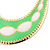 Long Lightweight Neon Green/ White Enamel Oval Hoop Earrings In Gold Plating - 85mm Drop - view 3