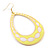 Long Lightweight Neon Yellow/ White Enamel Oval Hoop Earrings In Gold Plating - 85mm Drop - view 3