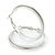 Medium White Enamel Hoop Earrings In Silver Tone - 40mm Diameter - view 6