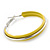 Medium Yellow Enamel Hoop Earrings In Silver Tone - 40mm Diameter - view 6