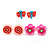 Children's/ Teen's / Kid's Fimo Deep Pink Flower, Pink Candy & Red/Blue Butterfly Stud Earrings Set - 10mm Across