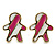 Children's/ Teen's / Kid's Small Deep Pink, White Enamel 'Gingerbread Man' Stud Earrings In Gold Plating - 10mm Length