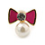 Children's/ Teen's / Kid's Small Deep Pink Enamel, Simulated Pearl 'Bow' Stud Earrings In Gold Plating - 10mm Length - view 2