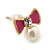 Children's/ Teen's / Kid's Small Deep Pink Enamel, Simulated Pearl 'Bow' Stud Earrings In Gold Plating - 10mm Length - view 3