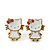 Children's/ Teen's / Kid's Small White Enamel 'Kitty With Red Bow' Stud Earrings In Gold Plating - 11mm Length
