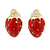 Children's/ Teen's / Kid's Tiny Red Enamel 'Strawberry' Stud Earrings In Gold Plating - 9mm Length