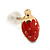 Children's/ Teen's / Kid's Tiny Red Enamel 'Strawberry' Stud Earrings In Gold Plating - 9mm Length - view 3