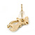 Children's/ Teen's / Kid's Small White Enamel 'Cat' Stud Earrings In Gold Plating - 15mm Length - view 4