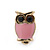 Children's/ Teen's / Kid's Tiny Pink Enamel 'Owl' Stud Earrings In Gold Plating - 10mm Length - view 2