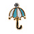 Children's/ Teen's / Kid's Small Light Blue, White Enamel 'Umbrella' Stud Earrings In Gold Plating - 11mm Length - view 2