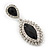 Prom/ Bridal Diamante Black/ Clear Oval Drop Earrings In Rhodium Plating - 50mm Length - view 9