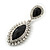 Prom/ Bridal Diamante Black/ Clear Oval Drop Earrings In Rhodium Plating - 50mm Length - view 5