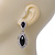 Prom/ Bridal Diamante Black/ Clear Oval Drop Earrings In Rhodium Plating - 50mm Length - view 4