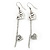 Silver Tone Double Heart Chain Drop Earrings - 70mm Length