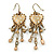 Vintage Inspired Crystal Bead Heart Earrings With Dangles In Antique Gold Tone - 60mm L