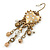 Vintage Inspired Crystal Bead Heart Earrings With Dangles In Antique Gold Tone - 60mm L - view 3