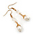 Vintage Inspired Simulated Pearl Bead Drop Earrings In Gold Tone - 50mm Length - view 4