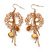 Gold Tone 'Wreath With Chain Dangles' Drop Earrings - 80mm Length