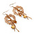 Gold Tone 'Wreath With Chain Dangles' Drop Earrings - 80mm Length - view 8