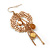 Gold Tone 'Wreath With Chain Dangles' Drop Earrings - 80mm Length - view 5