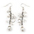 Silver Tone Glass, Simulated Pearl Bead Chain Drop Earrings - 65mm Length - view 4