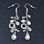 Silver Tone Glass, Simulated Pearl Bead Chain Drop Earrings - 65mm Length