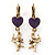 Vintage Inspired Gold Tone Purple Enamel Heart, Angel Drop Earrings With Leverback Closure - 40mm Length - view 5