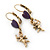 Vintage Inspired Gold Tone Purple Enamel Heart, Angel Drop Earrings With Leverback Closure - 40mm Length - view 3