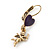 Vintage Inspired Gold Tone Purple Enamel Heart, Angel Drop Earrings With Leverback Closure - 40mm Length - view 2