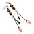 Vintage Inspired Bronze Tone Filigree, Pink Acrylic Bead, Chain Drop Earrings - 11cm Length