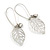 Vintage Inspired Diamante Filigree 'Leaf' Drop Earrings In Matt Silver Tone - 65mm L