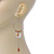 Silver Tone Brown Bead, Shell Flower Charm Hoop Earrings - 12cm Length - view 4