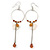 Silver Tone Brown Bead, Shell Flower Charm Hoop Earrings - 12cm Length - view 2