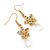 Matt Gold Tone Crystal Flower Drop Earrings - 55mm Length - view 2